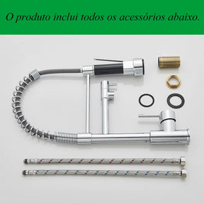 Torneira Gourmet Bica Alta Mola Pull Down Monocomando Cromada 360°