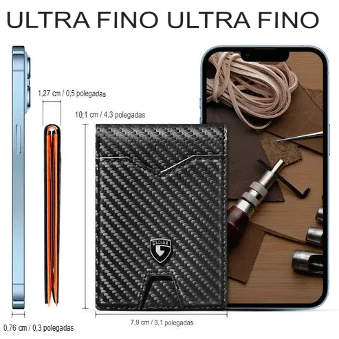 Carteira em Couro com Fibra - RFID Shield🛡️