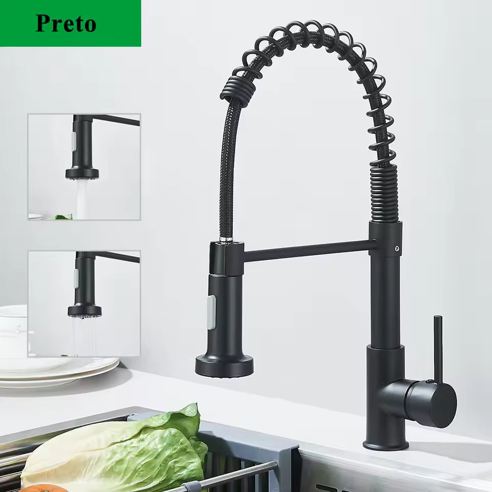 Torneira Gourmet Bica Alta Mola Pull Down Monocomando Cromada 360°